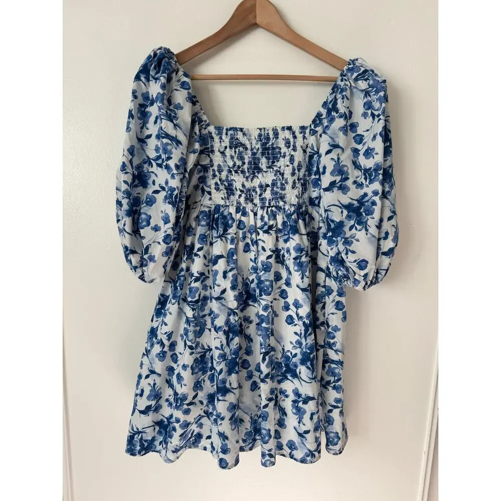 NWT Abercrombie & Fitch M Emerson babydoll puff in Blue Floral - Picture 6 of 7